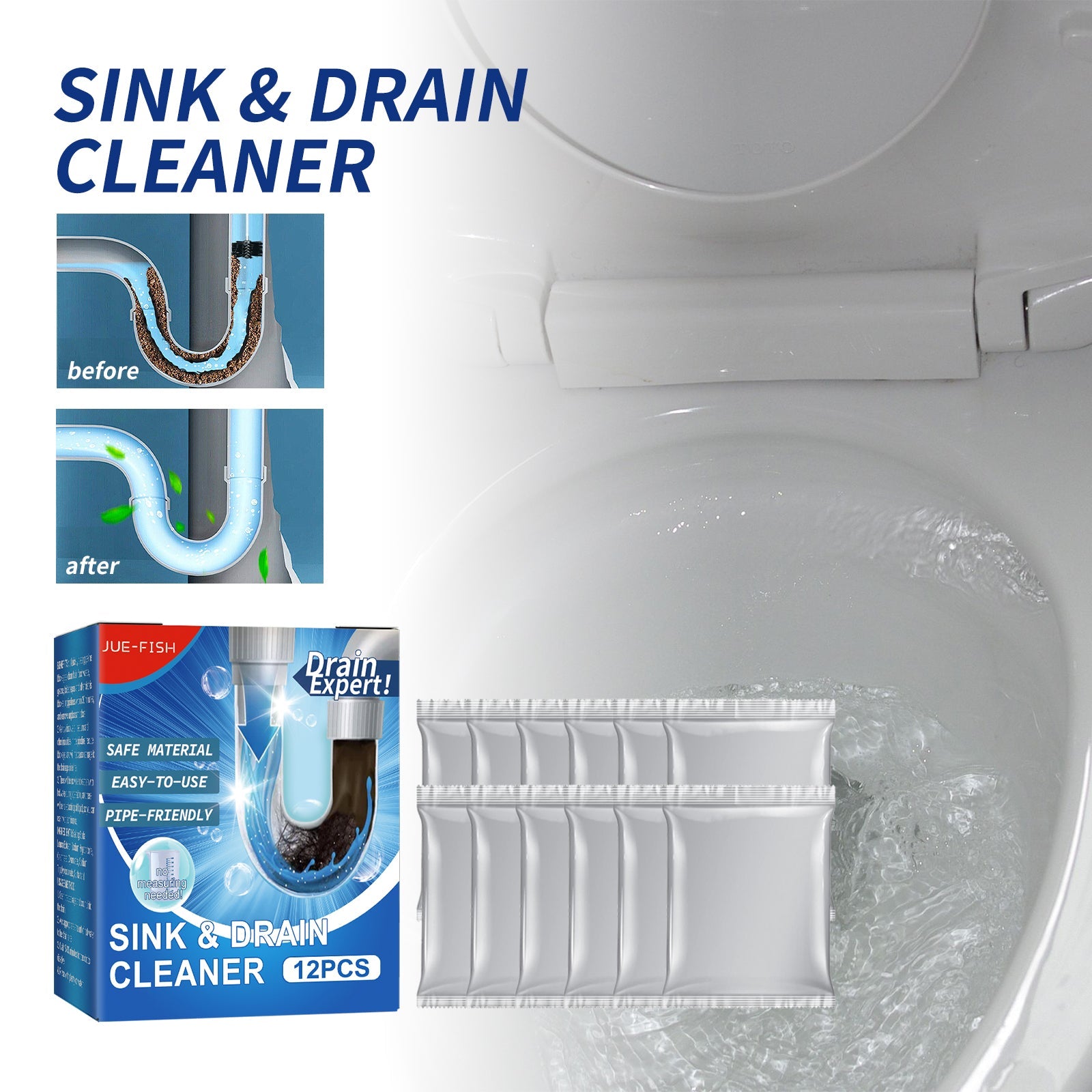 Drain Cleaner, Toilet Kitchen Drain Anti-Clogging Deodorant Dredging Cleaner - Korvel