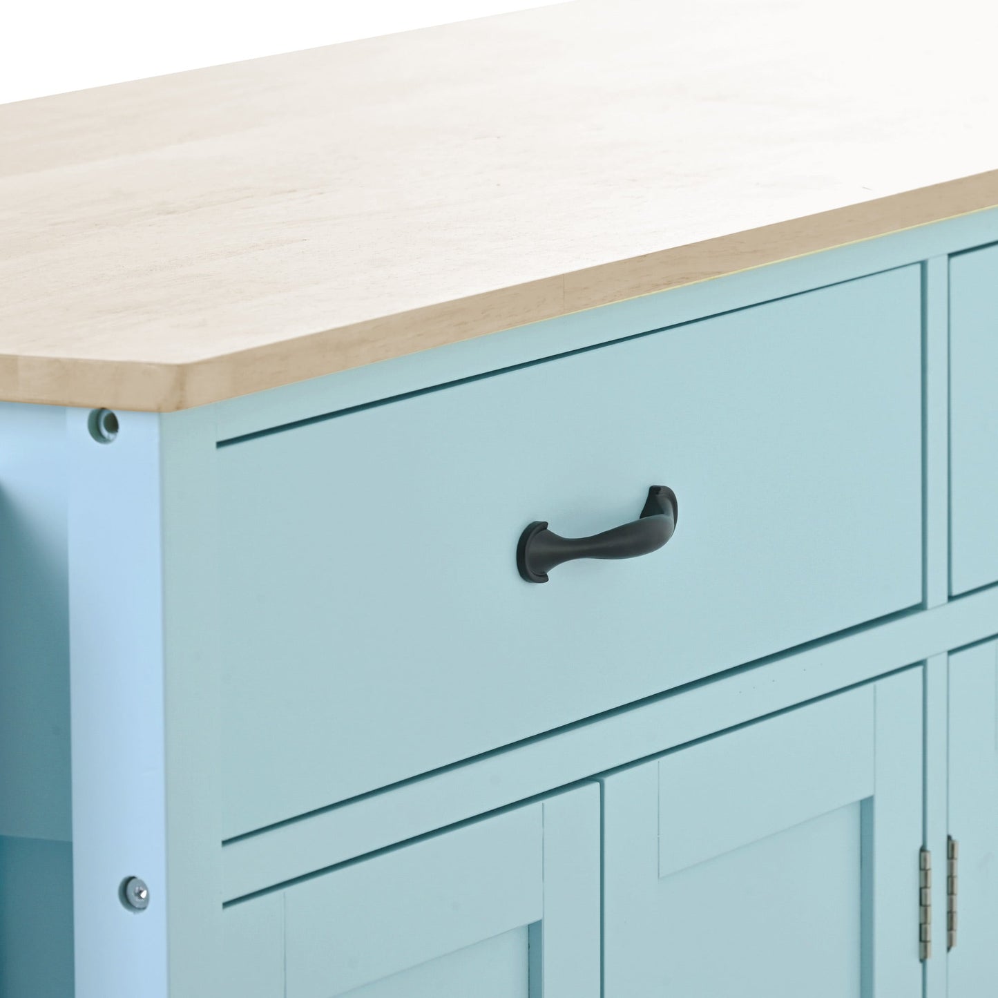 Mint Green Kitchen Island Cart with 4 Doors and Drawers