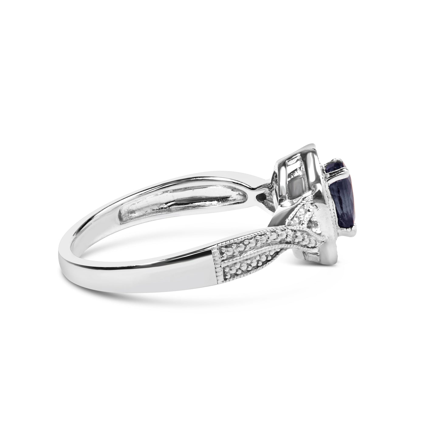 Anillo Halo de Zafiro y Diamante en Plata de Ley .925 - Talla 7.5