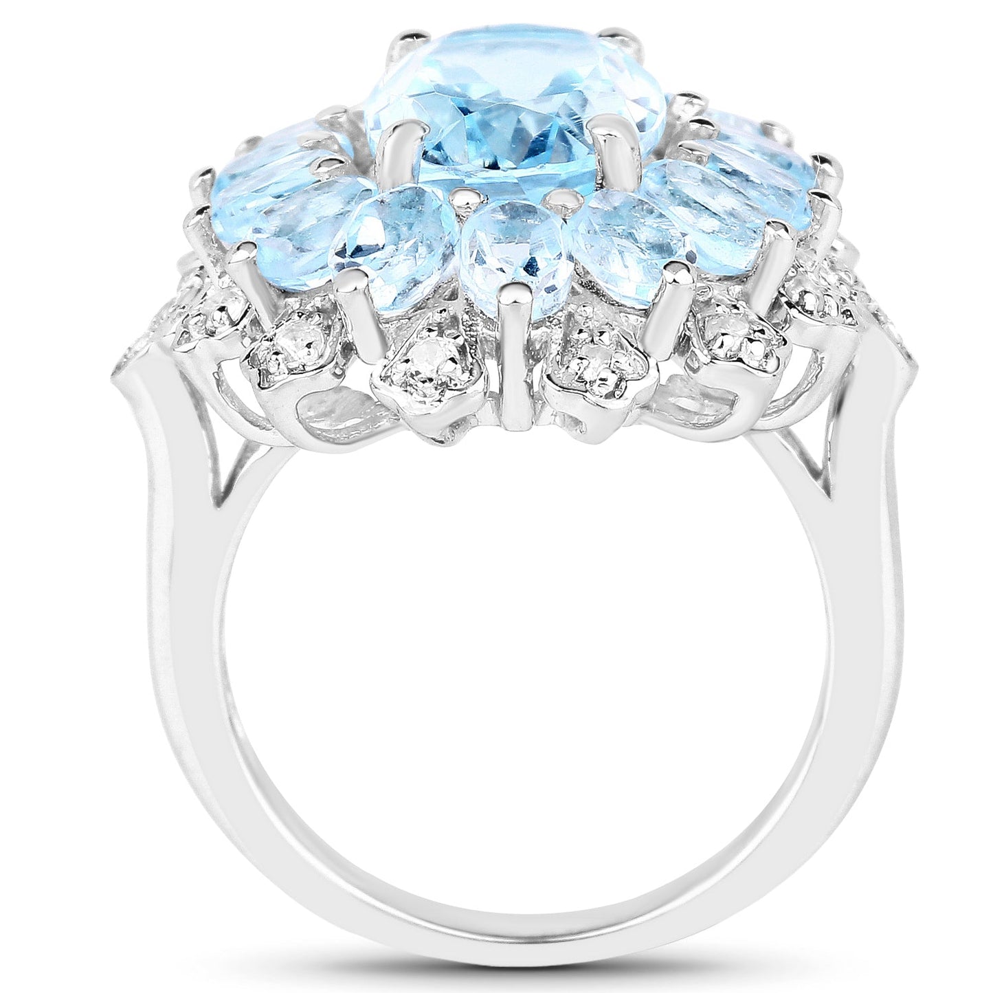 Bague en argent sterling avec topaze bleue et topaze blanche de 7,57 carats