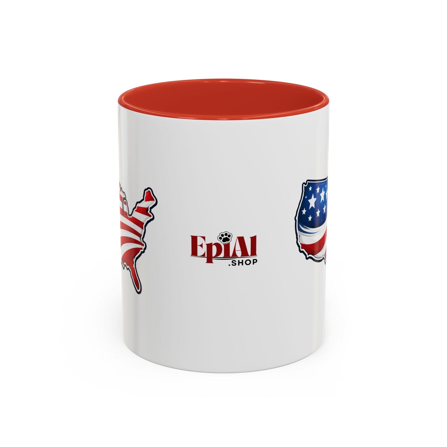 Taza de café patriótica con mapa de EE. UU. y asa roja