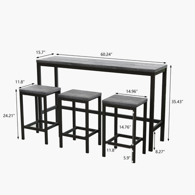 Modern Design Kitchen Dining Table Pub Table Long Dining Table Set with 3 Stools Easy Assembly Gray - Korvel