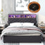 Queen Size Upholstered Platform Bed with Storage & LED, Dark Gray