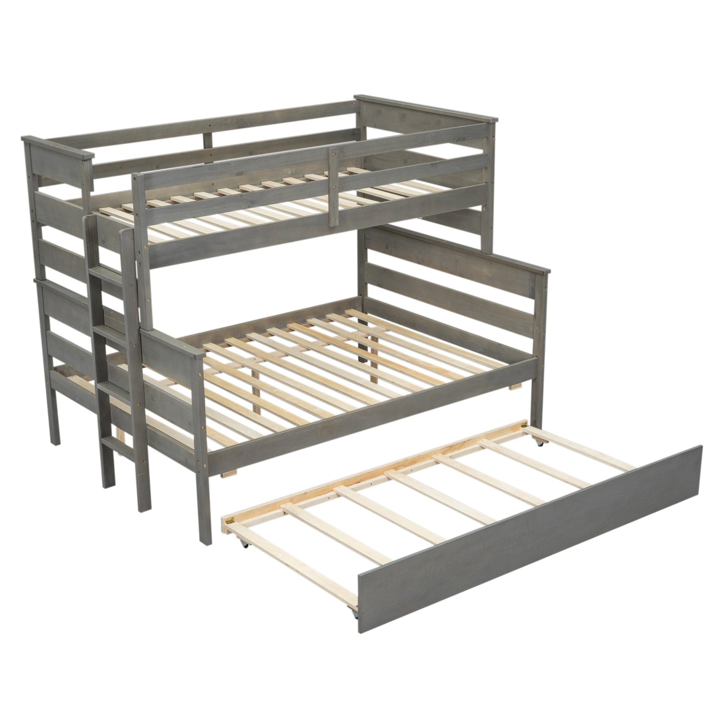 Wood Twin over Full Bunk Bed with Trundle - Gray