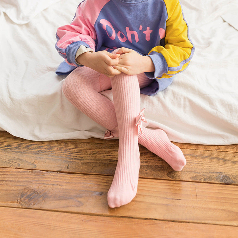 Spring And Autumn New Children's Pantyhose Bow Cotton White Baby Socks Medium Thick Foreign Girl Leggings - Korvel
