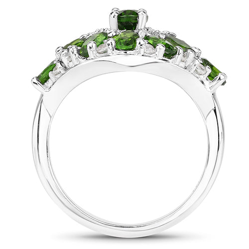 Bague en argent sterling avec chrome diopside de 2,77 carats et zircon blanc