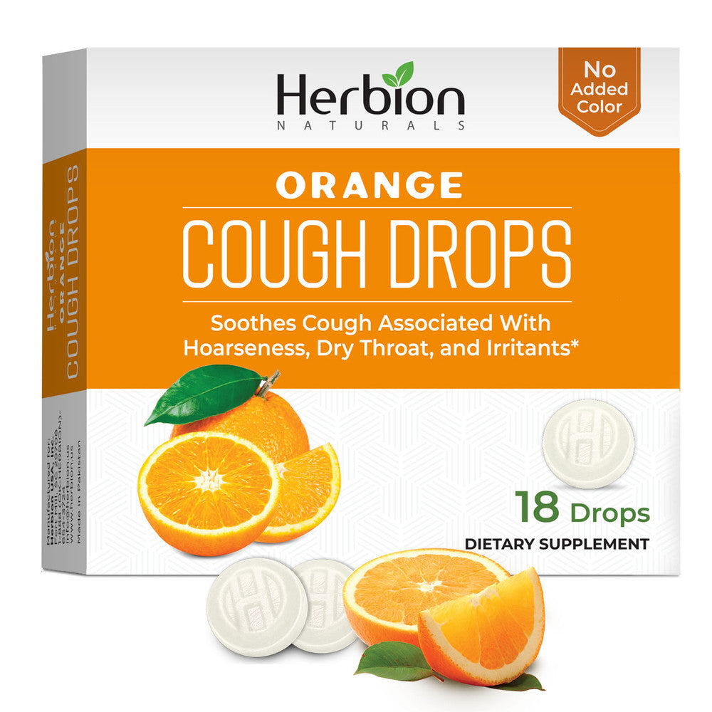 Bonbons contre la toux entièrement naturels Herbion Naturals - Saveur orange, 18 pastilles