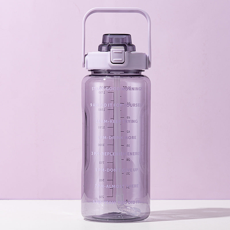 Sports water cup portable large capacity 2000ml plastic cup with straw scale men and women kettle water cup - Korvel