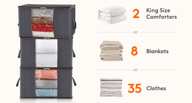 Ensemble de sacs de rangement pour vêtements grande capacité - 3 pièces, 90L, gris