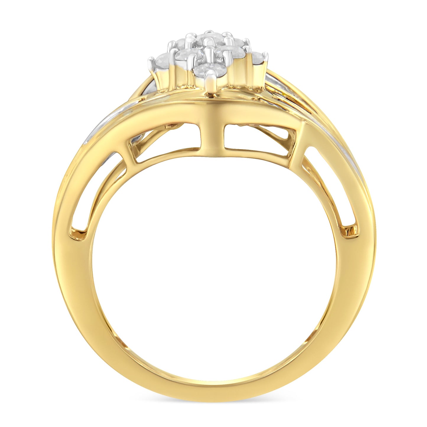Bague en diamant en cluster avec contournement en or jaune 10K sur argent sterling - Taille 6