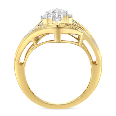 Bague en diamant en cluster avec contournement en or jaune 10K sur argent sterling - Taille 6