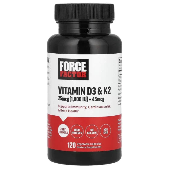 Force Factor Vitamin D3 & K2 – 120 Vegetable Capsules