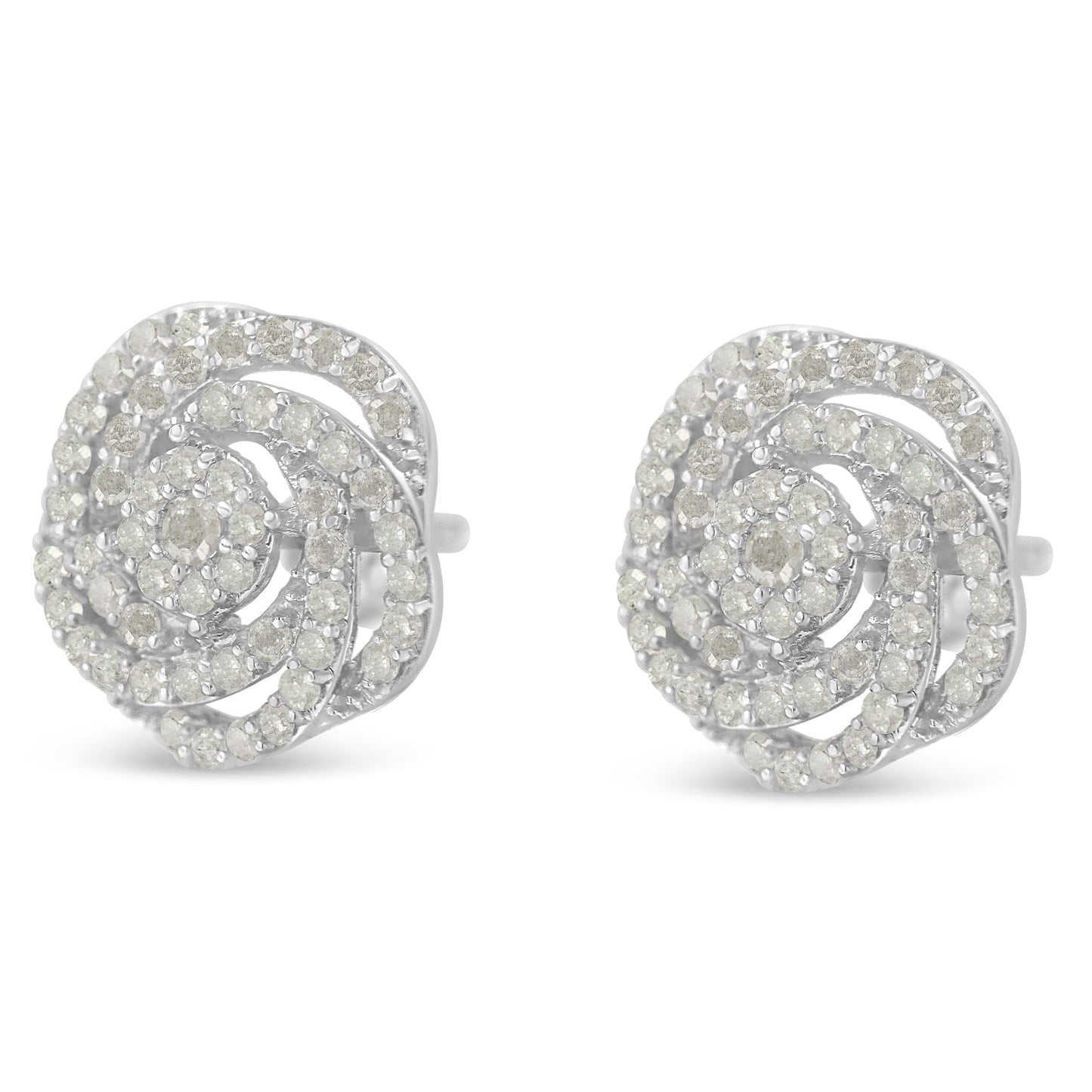 Pendientes de clúster floral de diamantes de corte rosa en oro blanco de 10k