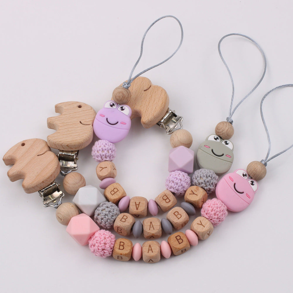 Cartoon frog silicone pacifier chain baby beech tooth glue chain toy anti-drop chain - Korvel