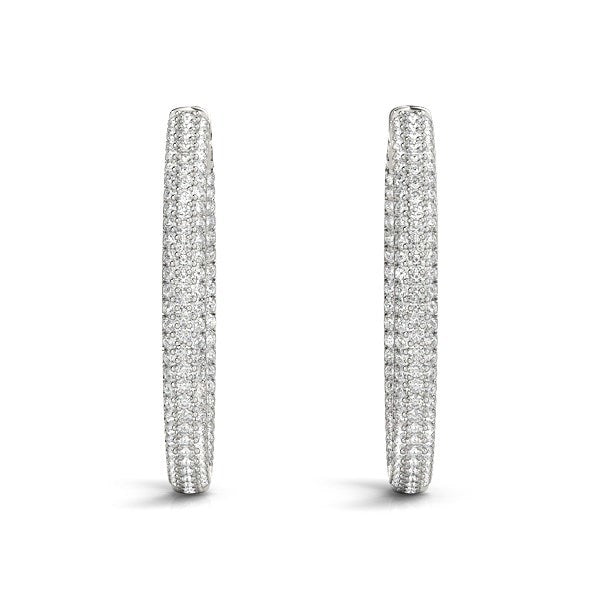 Pendientes de aro de diamantes pavé de dos filas en oro blanco de 14k