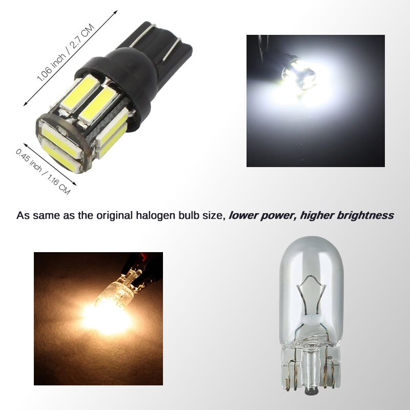 4Pcs W5W 10-7020 SMD Car T10 LED 194 168 Wedge Replacement Reverse Instrument Panel Lamp White Blue Bulbs For Clearance Lights - Korvel