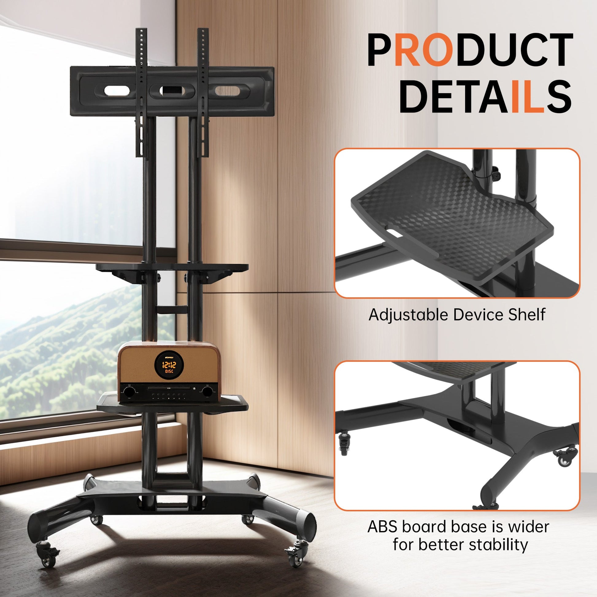 FANCO Universal Rotating TV Stand, suitable for 32-80 inch TVs, adjustable tilt height, maximum VESA 600x400mm (black) - Korvel