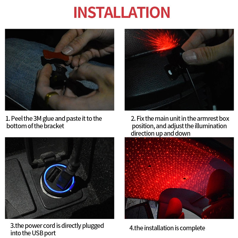 Light Projector Car Decoration Light USB LED Starry Sky Star DJ RGB Laser Projector Music Sound Remote Control Auto Car Styling - Korvel