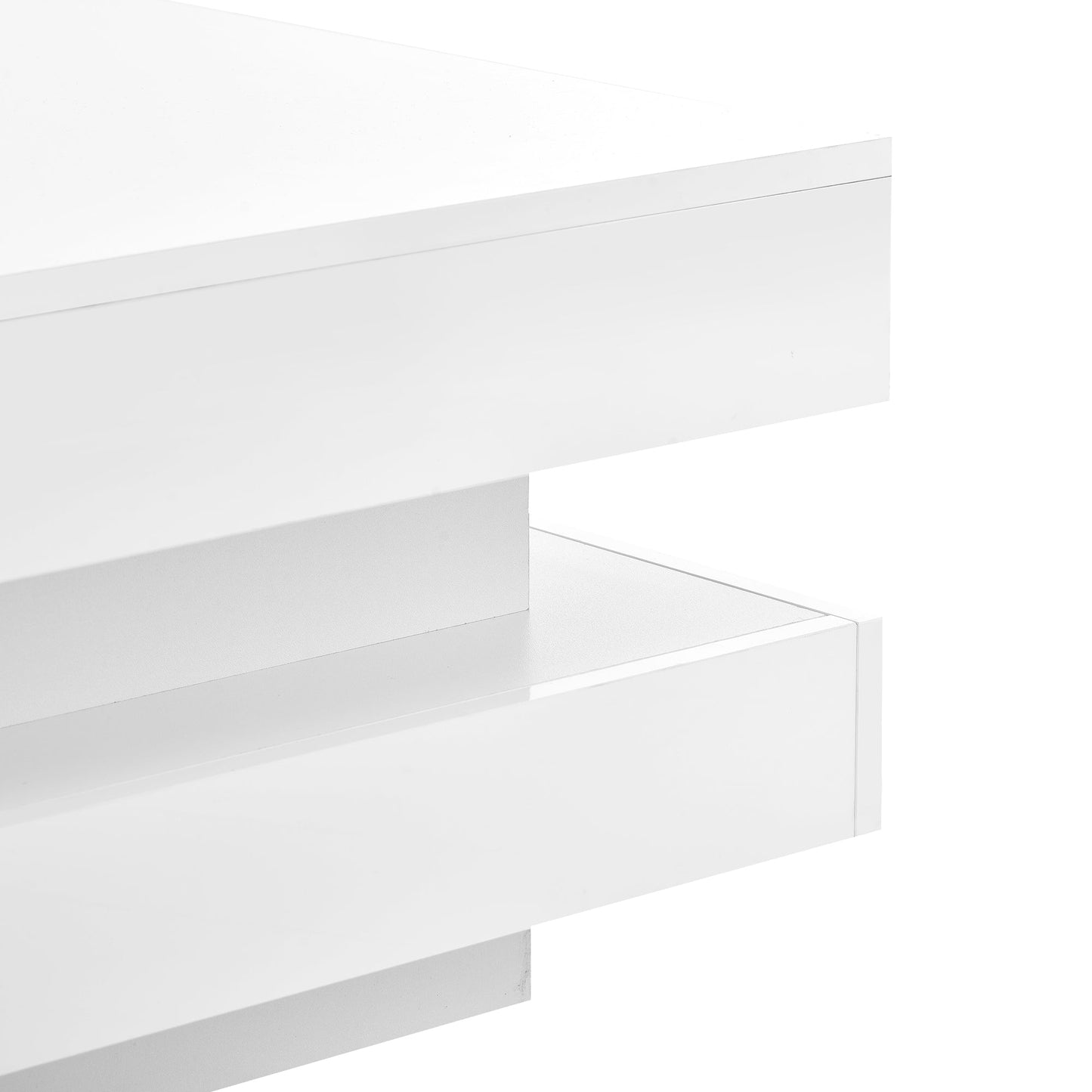 ON-TREND High Gloss Minimalist Design with LED Lights 2-Tier Square Coffee Table White - Korvel