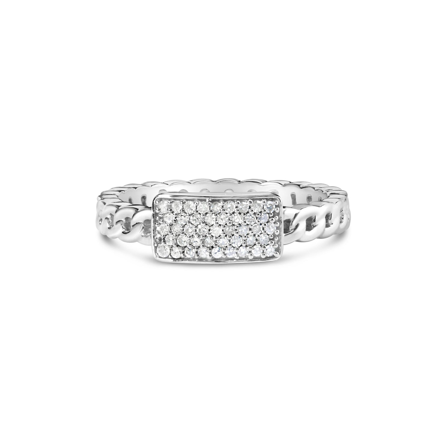 .925 Sterling Silver Diamond ID and Cuban Link Band Ring - Size 6