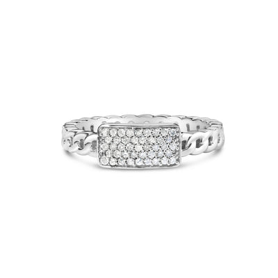 Bague en Argent Sterling .925 avec Diamants ID et Maillons Cubains - Taille 6