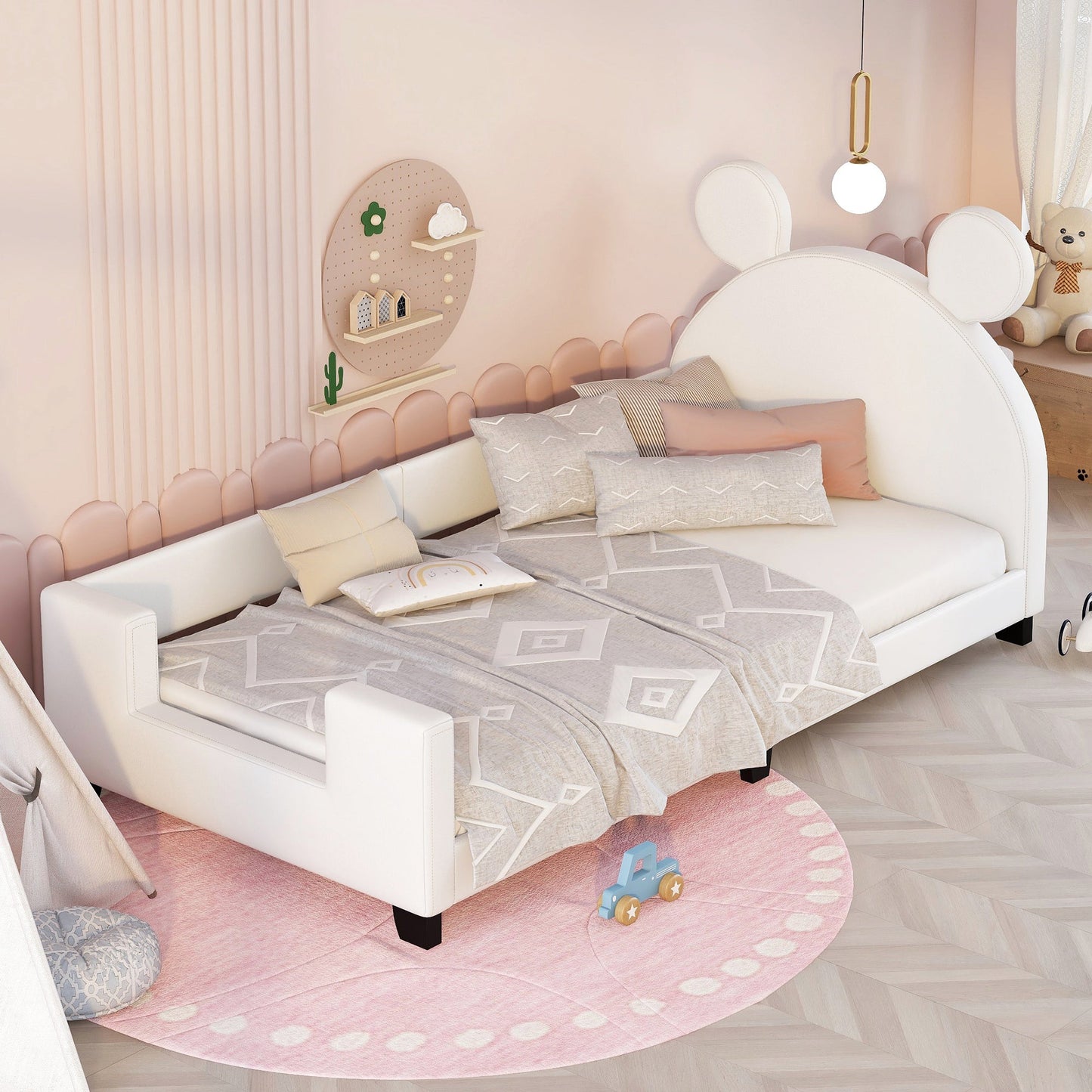 Twin Size Upholstered Daybed with Carton Ears Shaped Headboard White - Korvel