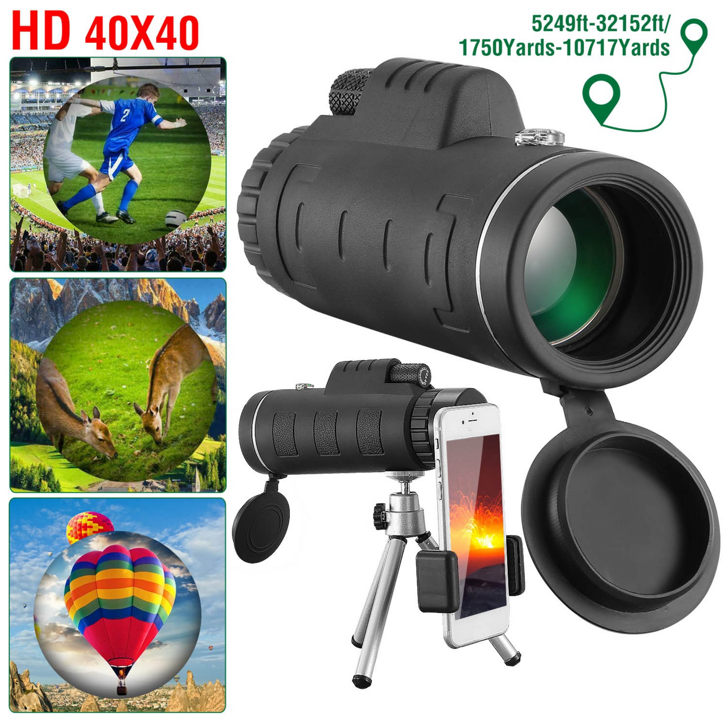 Télescope Monoculaire Optique HD Gbruno 40x40 avec Trépied et Support de Téléphone