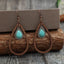Wooden Turquoise Cutout Teardrop Earrings - Korvel