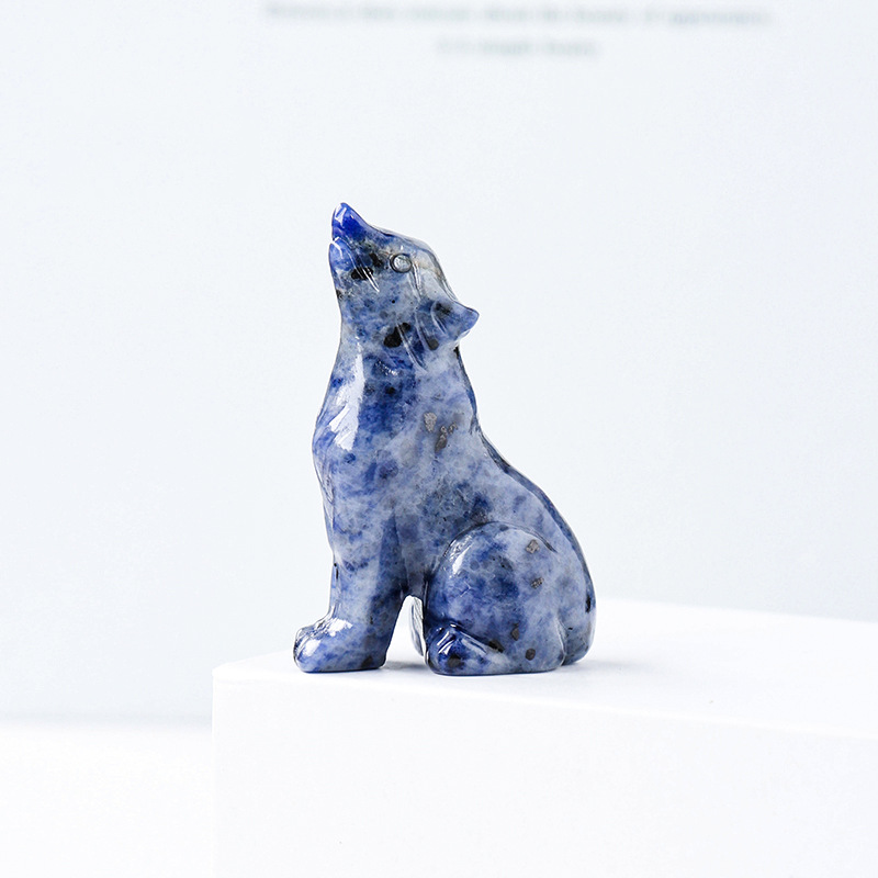 Natural Crystal Wolf Cub Carving - Premium Home Decor
