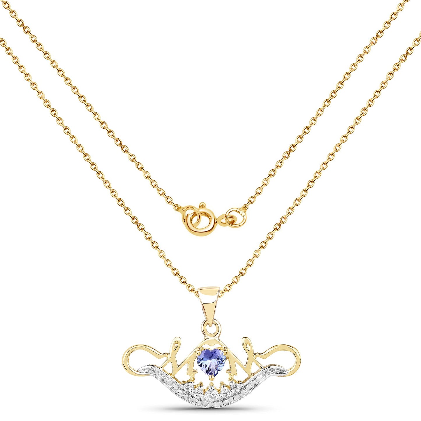 Pendentif en or jaune 14K plaqué tanzanite et topaze blanche