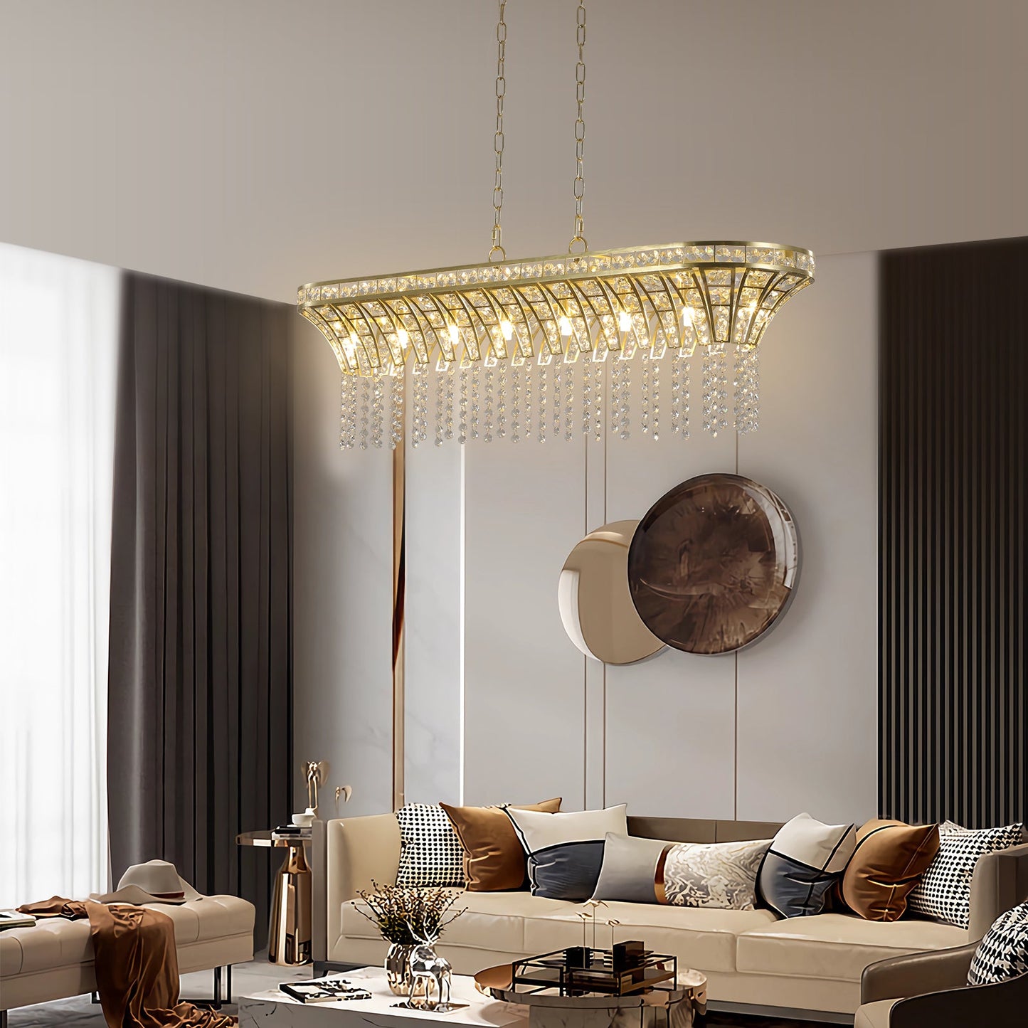 Modern Champagne Gold Kitchen Island Light - Oval Crystal ceiling chandelier - Korvel