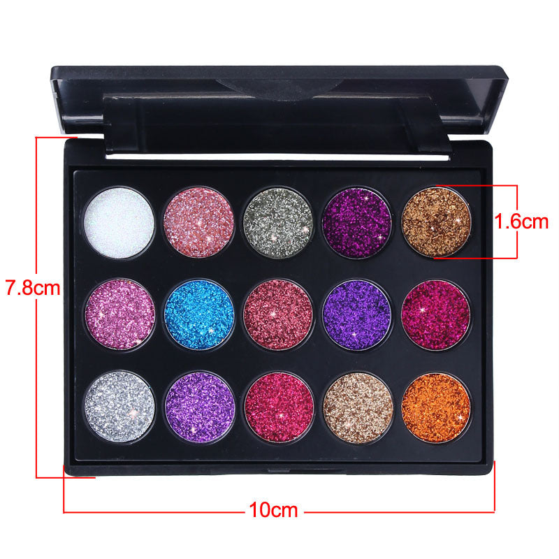 Palette de fards à paupières en sequins diamantés 15 couleurs