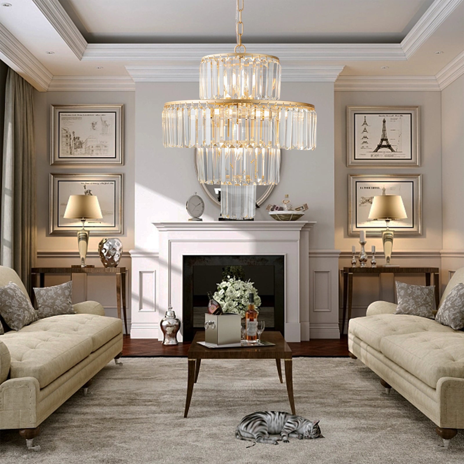 Luxury Crystal Chandelier Modern Chandeliers Lights Fixture Hanging Pendant Light Fixture Dia 19.7 Inch - Korvel