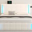 Queen Size Upholstered Bed with LED Lights Hydraulic Storage System and USB Charging Station White - Korvel