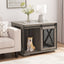 Farmhouse Dog Cage Crate Furniture with Sliding Barn Door, Farmhouse Wooden Dog Kennel End Table with Flip-top Plate Dog House - Korvel