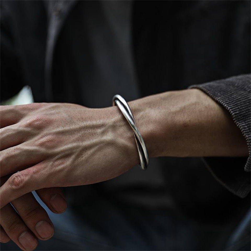 Bracelet en fil torsadé fait main - Design rétro en argent pur