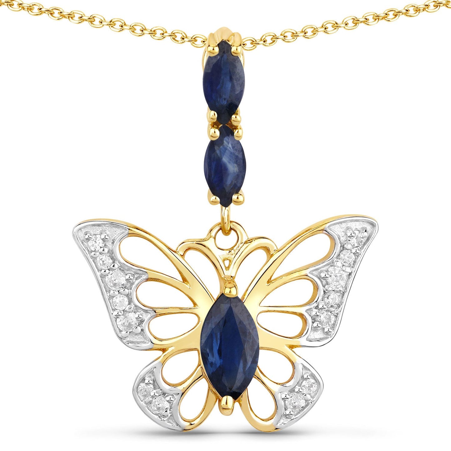 0.92 Carat Genuine Blue Sapphire and White Zircon Pendant