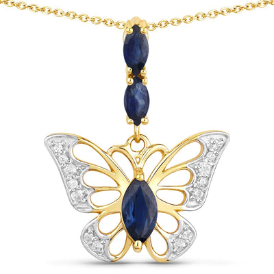 Pendentif en saphir bleu véritable de 0,92 carat et zircon blanc