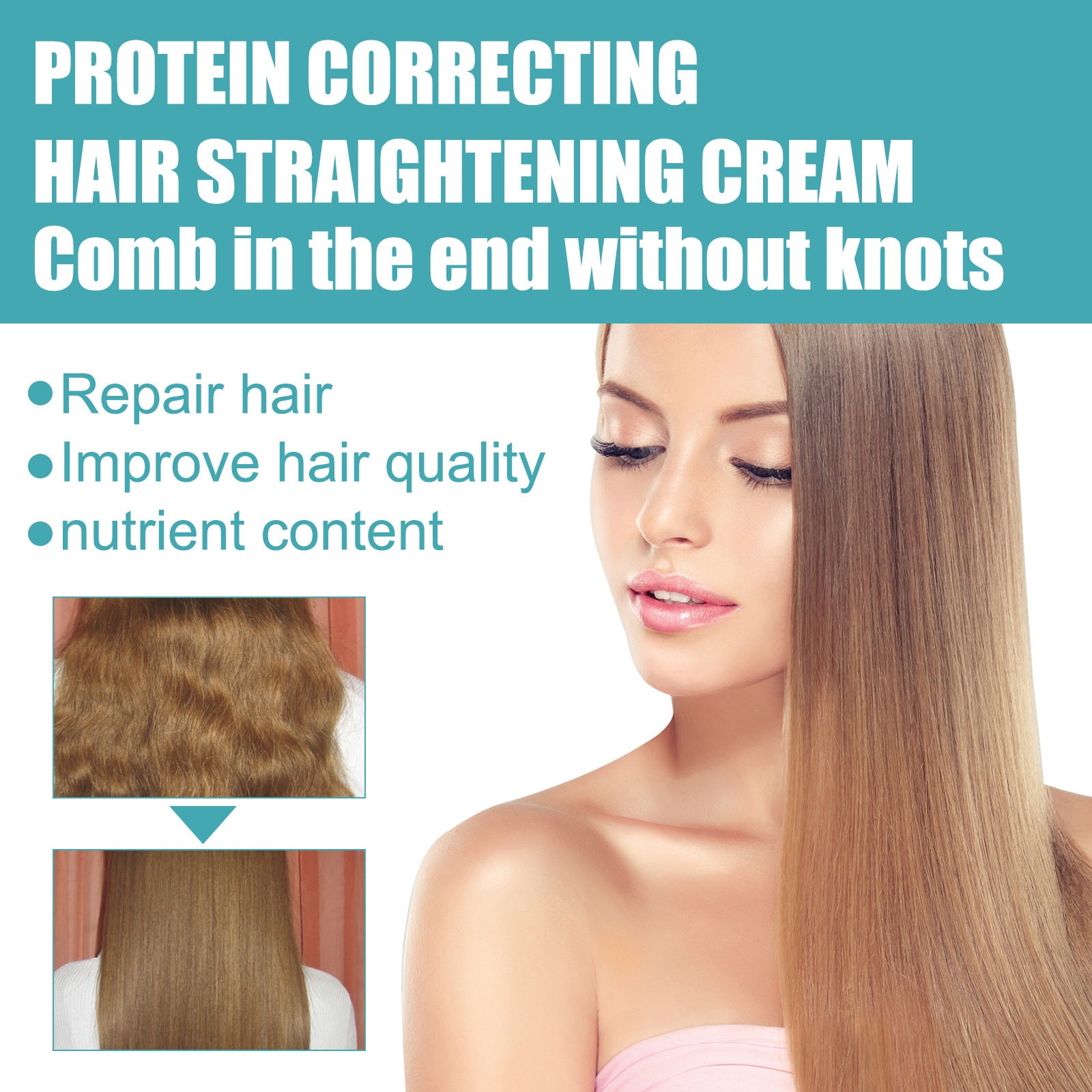 Protein Correcting Hair Straightening Cream, Smoothing And Repairing Damaged Hair Smoothing Cream Without Straightening - Korvel