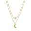 14k Yellow Gold Double-Strand Chain Necklace with Moon and Star