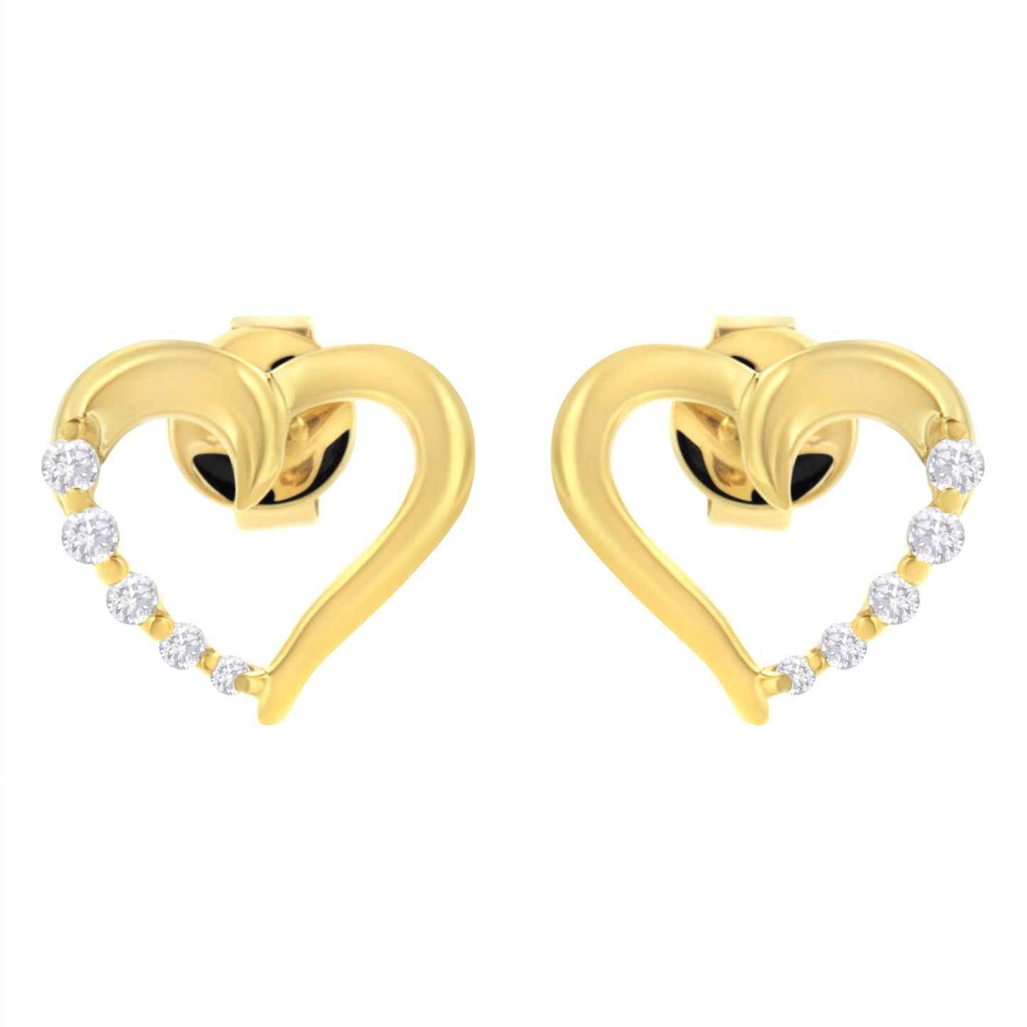 14K Yellow Gold Diamond Journey Heart Hoop Earrings