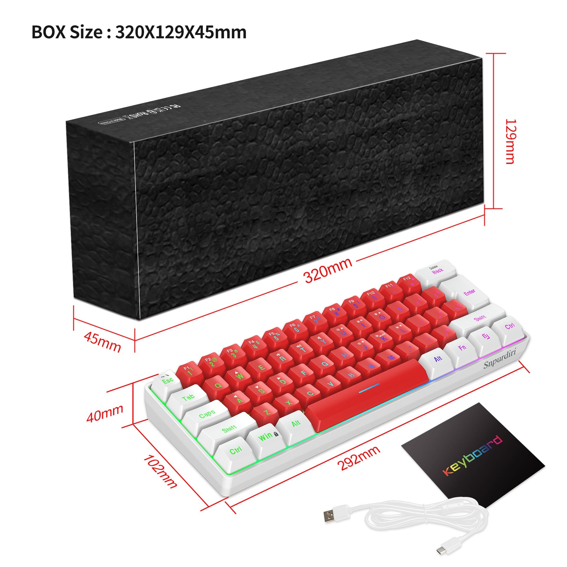 61 key keyboard with split lines, mini minimalist keyboard, compact dual color color RGB luminous film keyboard - Korvel