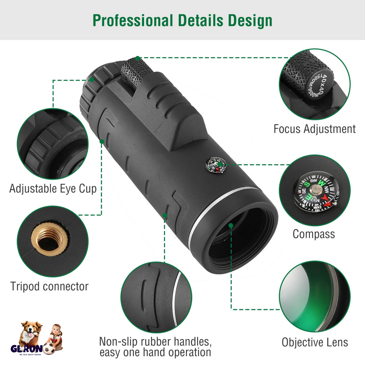 Télescope Monoculaire Optique HD Gbruno 40x40 avec Trépied et Support de Téléphone