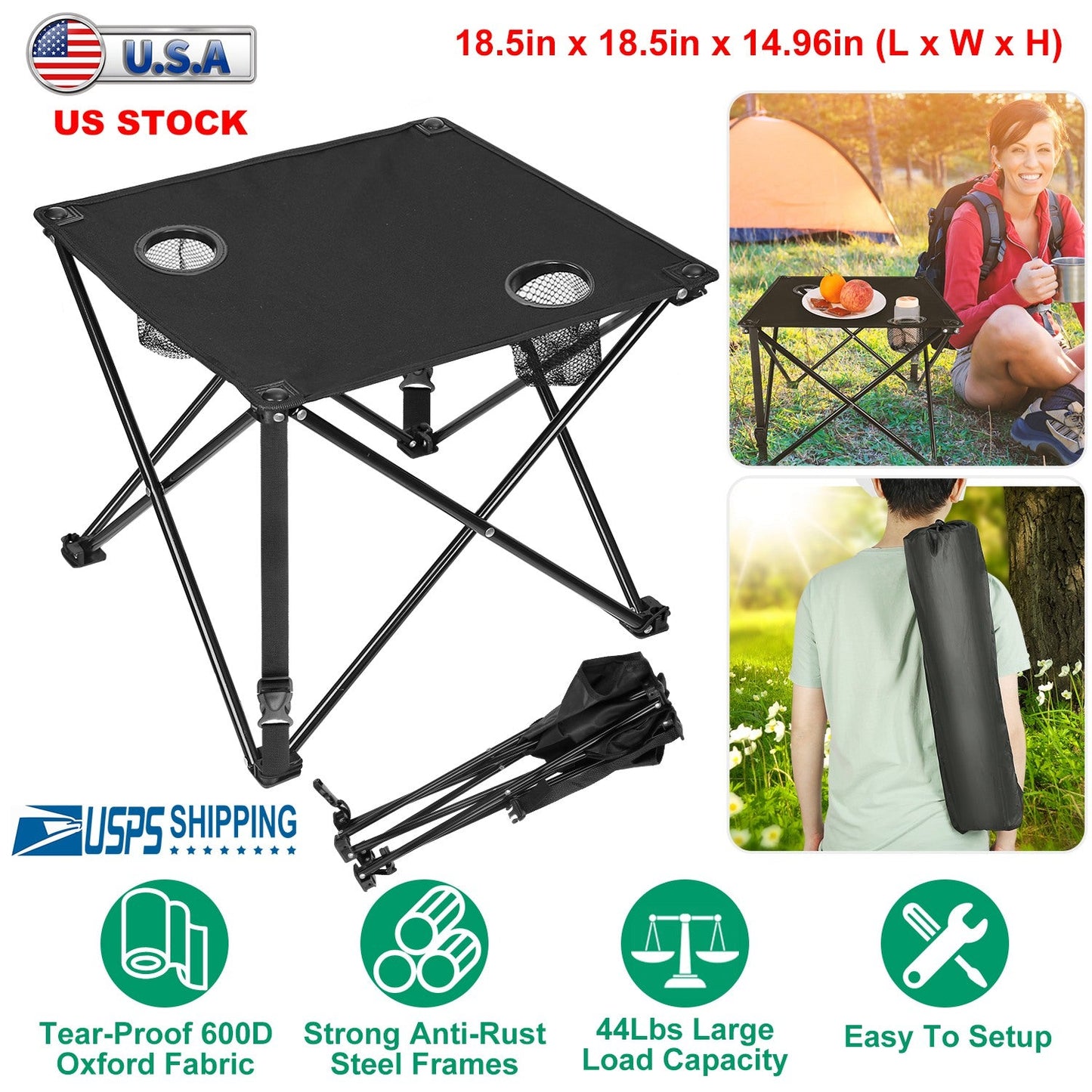 Mesa de Camping Plegable y Portátil con Portavasos