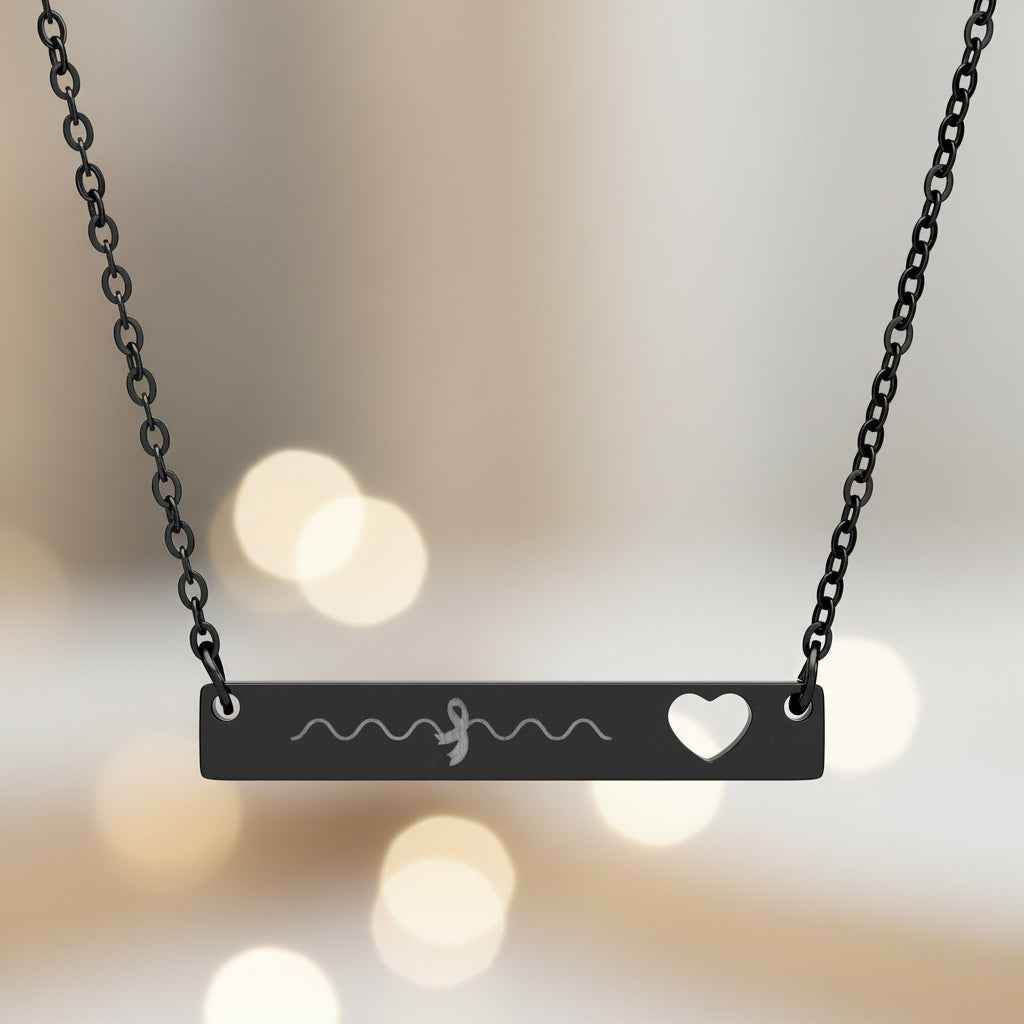 Epilepsy Awareness Bar Necklace with Ribbon & Heart Cutout