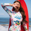 Floral Print Split Pullover Long Sleeve Rash Guard