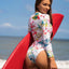 Floral Print Split Pullover Long Sleeve Rash Guard