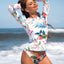 Floral Print Split Pullover Long Sleeve Rash Guard