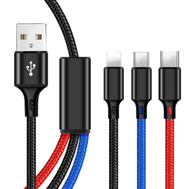 One to three data cable nylon braided three head fast charging mobile phone charging cable - Korvel