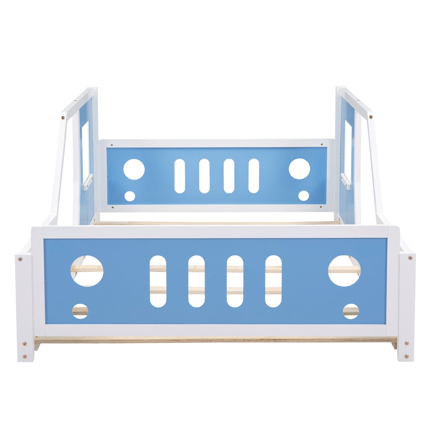 Full Size Classic Car-Shaped Platform Bed with Wheels,Blue - Korvel